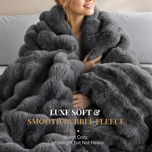 Smoofy Fluffy Faux Rabbit Fur Bubble Comforter California King - Dark Grey