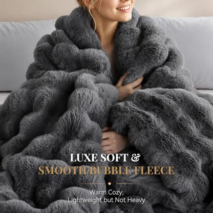 Smoofy Fluffy Faux Rabbit Fur Bubble Comforter California King - Dark Grey