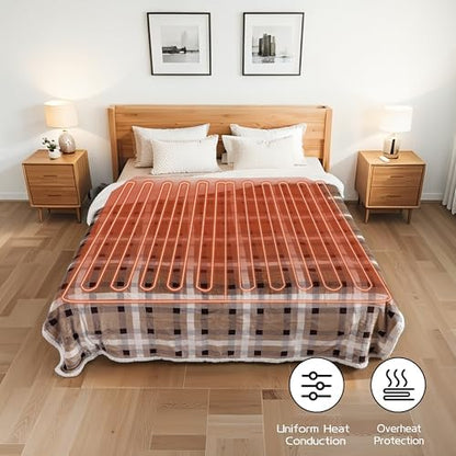 Electric Heated Blanket Full Size 72"x84", 10H Auto-Off, Brown Plaid