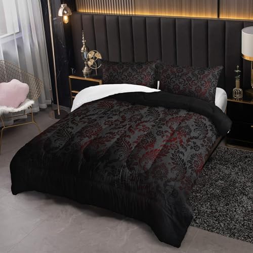 Paisley Floral Comforter Twin Size,Gothic Kids Comforter Set,3Pcs Bedding Set Printed Comforter with 2 Pillowcases,Down Alternative,Soft and Lightweight,for All Seasons