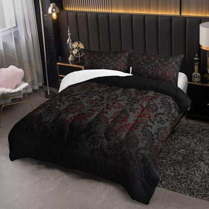 Paisley Floral Comforter Full Size,Gothic Kids Comforter Set,3Pcs Bedding Set Printed Comforter with 2 Pillowcases,Down Alternative,Soft and Lightweight,for All Seasons
