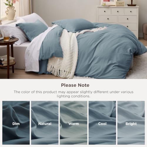 Bedsure Prewashed Cal King Duvet Cover, Cotton-Like Bedding Set, Dusty Blue