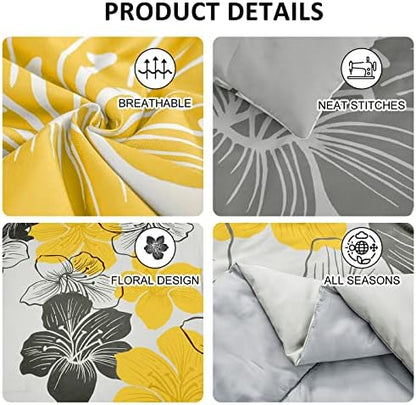 Luxudecor Yellow Twin Comforter Set, 6 Pieces Floral Bed in a Bag
