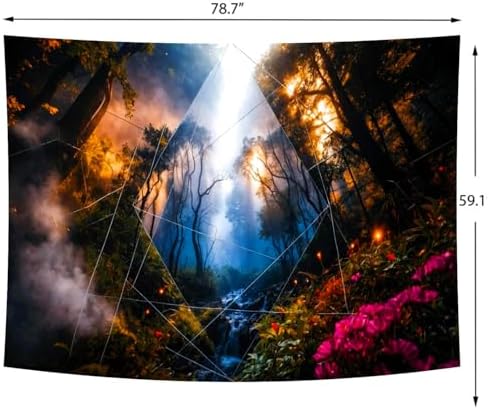 Delur Forest Tapestry Tree of Life Misty Tropical Rainforest Tapestry Wall Hanging Mystical Colorful Spiritual Psychedelic Nature Landscape Headboard for Bedroom Living Room Home Decor (59.1" x 78.7")