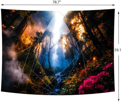 Delur Forest Tapestry Tree of Life Misty Tropical Rainforest Tapestry Wall Hanging Mystical Colorful Spiritual Psychedelic Nature Landscape Headboard for Bedroom Living Room Home Decor (59.1" x 78.7")