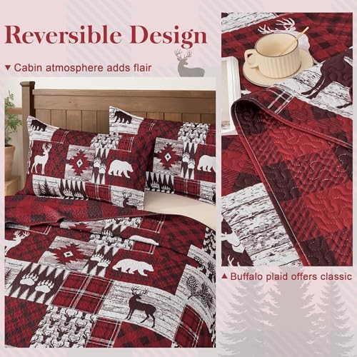 Tritard 3 Piece Christmas Quilt Sets California King Size Bedding Set, Red