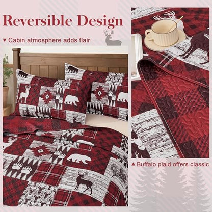 Tritard 3 Piece Christmas Quilt Sets California King Size Bedding Set, Red