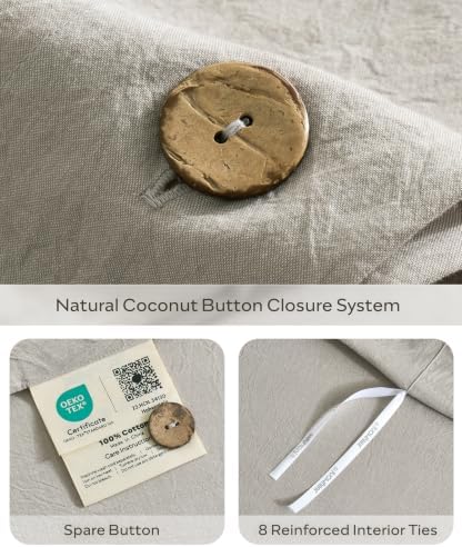 JELLYMONI 100% Washed Cotton Natural Gray Duvet Cover Queen, Linen-Like