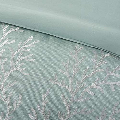 Harbor House Cotton Comforter Set - Coastal Oceanic Sealife Design, All Season Down Alternative Bedding with Matching Shams, Bedskirt, King(110"x96"), Coastline, Coral Aqua, 4 Piece