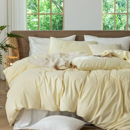 MooMee Striped Duvet Cover Set 100% Washed Cotton Linen Like King