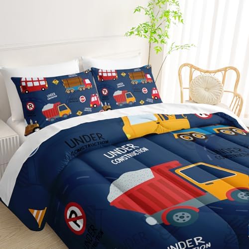 QOOMO Construction 7 Pieces Comforter Set Queen Size,Excavator Bedding Set