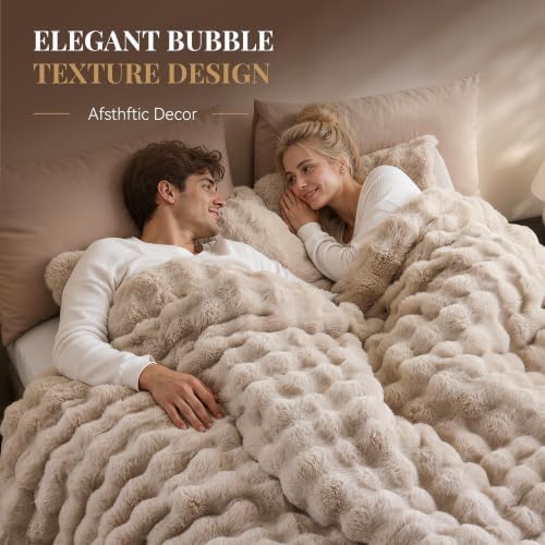 Smoofy Fluffy Faux Rabbit Fur Bubble Comforter Full Size - Linen