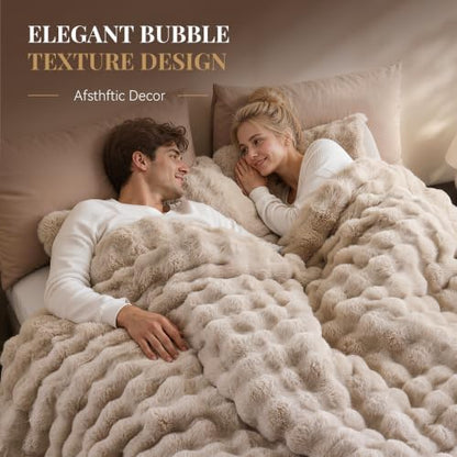 Smoofy Fluffy Faux Rabbit Fur Bubble Comforter Twin Size - Linen