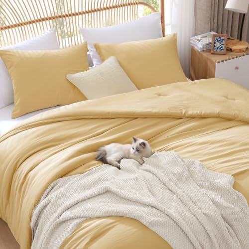 King Size Comforter Set-3 Pieces Soft Butter Yellow Comforter Bedding Set