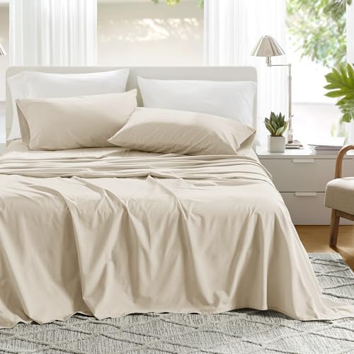 Comfort Spaces 100% Cotton Percale Sheets Twin XL Sheet Set 3 Pcs, Cream