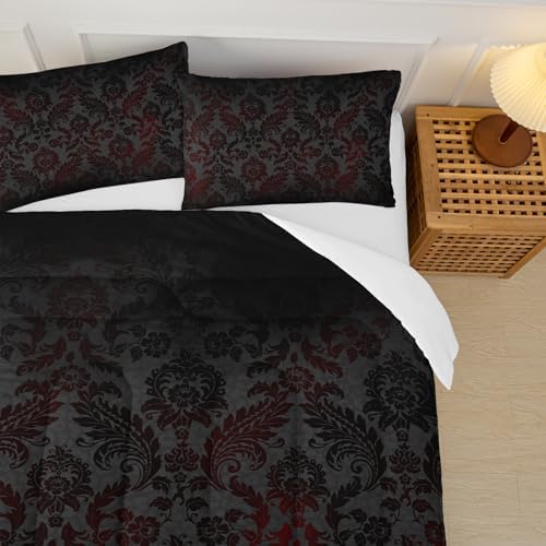 Paisley Floral Comforter Twin Size,Gothic Kids Comforter Set,3Pcs Bedding Set Printed Comforter with 2 Pillowcases,Down Alternative,Soft and Lightweight,for All Seasons