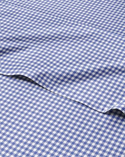 Queen 4 Piece Striped Sheet Set - Soft, Breathable & Cooling - Blue Gingham