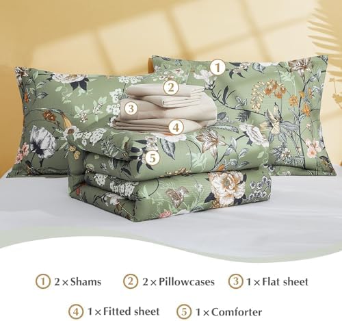 Oversized King Comforter Set- 7 Pieces Floral Bed in a Bag King Bedding Set