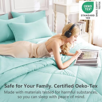 CozyLux Oversized Queen Comforter Set 98"x98", 7 Piece, Spa Blue