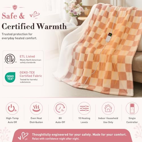 Pink Heated Blanket Electric Full Size 72"X84", Heating Blanket Full