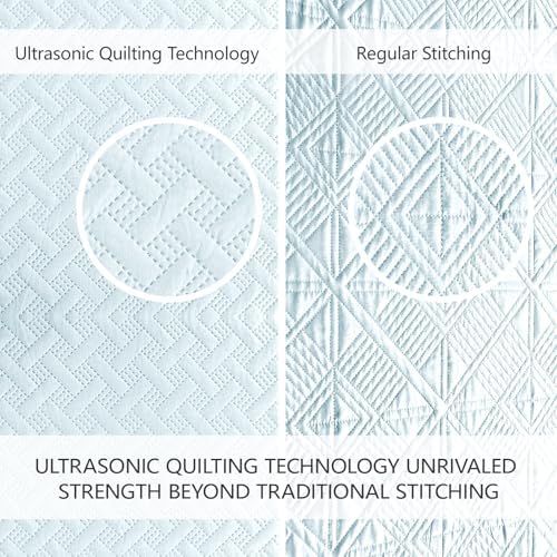 FLYMME Quilts Queen Size, Lightweight Sky Blue Bedspreads, Basket Weave Pattern,Ultra Soft Microfiber Bed Coverlet 3 Pieces for All-Season (1 Quilt, 2 Shams)