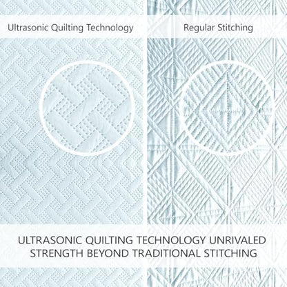 FLYMME Quilts Queen Size, Lightweight Sky Blue Bedspreads, Basket Weave Pattern,Ultra Soft Microfiber Bed Coverlet 3 Pieces for All-Season (1 Quilt, 2 Shams)