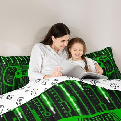 Feelyou Kids Boys Green Gaming Bedding Set Full Size