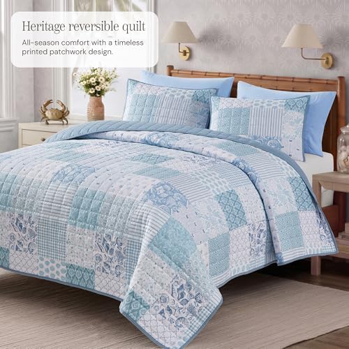 King Quilt Set-3 Pieces Soft Bedding Lightweight Floral Patchwork Coverlet