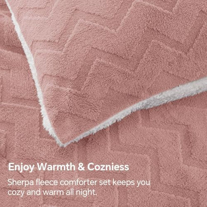 BEDELITE Fluffy Sherpa King Comforter Set,Dusty Pink