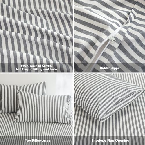 FOSSA Striped Duvet Cover Set Washed Cotton Linen Feel Oversized King Plus
