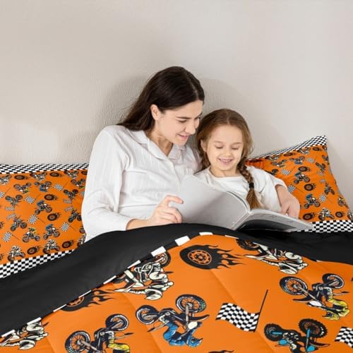 Feelyou Dirt Bike Comforter Set King Size Extreme Sports Bedding Set for Kids Boys Girls Racing Motocross Rider Duvet Quilt Motorcycle Bedroom Decor Motorbike Microfiber 3 Pcs with 2 Pillow Cases