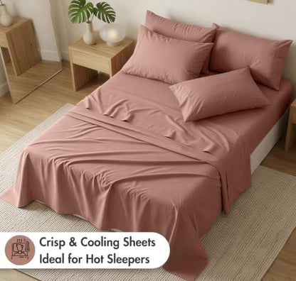 RUVANTI 100% Cotton Twin XL Sheets, Percale Weave Twin XL Set, Mocha Taupe