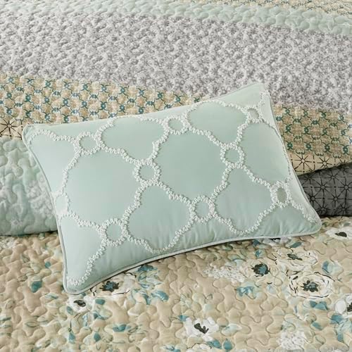 Madison Park Cotton Floral Coverlet Green Queen Quilt Set, 6pc