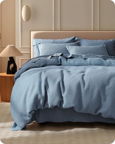Bedsure PureWoven 3 Pieces 100% Cotton Waffle Weave Duvet Cover Set, King