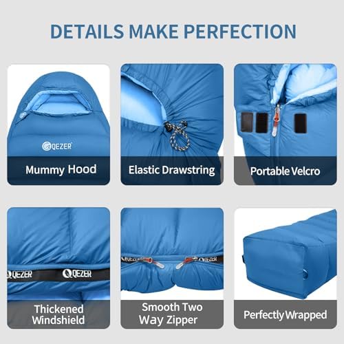 0 Degree Down Sleeping Bag for Adults,Cold Weather Backpacking