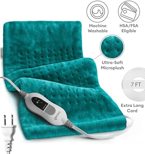 GENIANI Electric Heating Pad for Back Pain & Cramps Relief, Electric Throw, Self Care Gifts for Women, Heating Pad for Neck & Shoulder, Machine Washable Microplush, Auto Shut Off12×24", Viridian Green