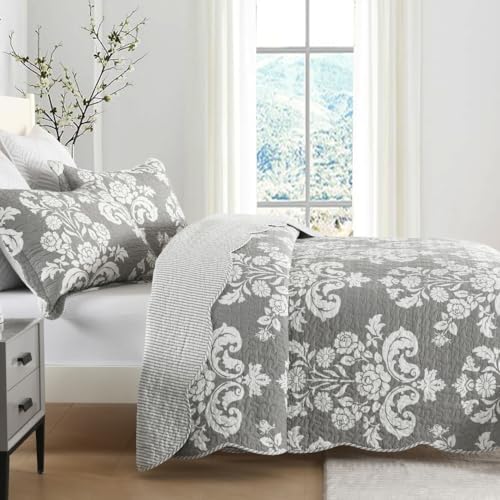 Queen Size Quilts - 100% Cotton Grey and White Quilt Set, 90x98