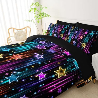 QOOMO Glitter Star 7 Pieces Comforter Set Twin Size,Neon Star Bedding Set
