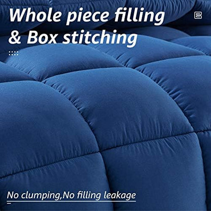 HYLEORY All Season Full Size Bed Comforter - Cooling Down Alternative Quilted Duvet Insert with Corner Tabs - Winter Warm - Machine Washable - Navy Blue