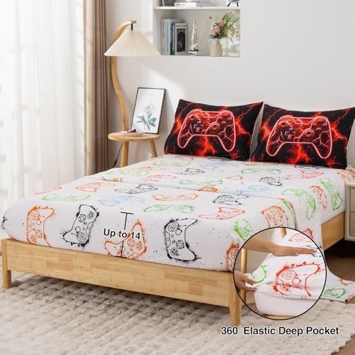 Meeting Story Queen Boys Bedding Set, 3D Game Controller Design Gaming Bed Set, Gamer Comforter in A Bag Soft Lightweight Video Gamepad Bedroom Set(Red)