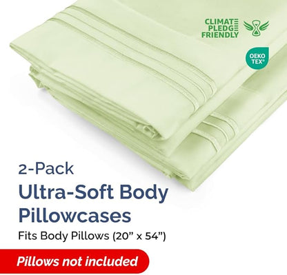 Body Pillowcases Set of 2-20x54 Long Body Pillow Case - Soft Body Pillow Cover for Sleeping & Side Sleepers - Comfy, Wrinkle & Fade Free - Machine Washable w/Envelope Enclosure Light Sage Green
