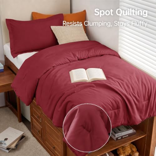 MUXHOMO Twin/Twin XL Comforter Set, All Season Ultra Soft Down Alternative Bedding - 3 Piece Lightweight Bed Set Includes 1 Comforter (68"x88") and 1 Pillow Shams (20"x26"), Burgundy Red