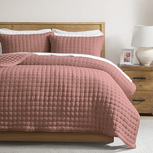 WDCOZY Cloud Soft Quilt Set, Twin Size, Rosewood, 2 Pieces 68x90 inches