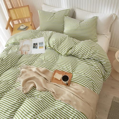 LifeTB King Size Comforter Set Modern Striped Comforter Set King Green White Stripes Pattern Comforter 3 Pieces Lightweight Bedding Comforter Set Boho Stripe Soft Fluffy Comforter with 2 Pillowcases