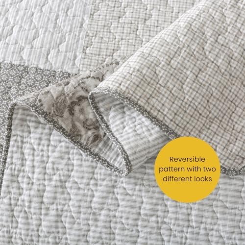 SLPR - Silver Linings Patchwork Gray Cotton Quilt Set, Twin with 1 Sham