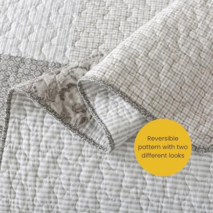 SLPR - Silver Linings Patchwork Gray Cotton Quilt Set, Queen with 2 Shams