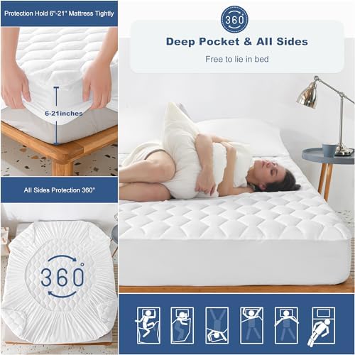 GRT Queen Waterproof Mattress Protector, Hollow Cotton Mattress Pad Queen