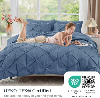 JOLLYVOGUE Twin XL Comforter Set 5 Pieces - Bed in a Bag Twin XL for All Season, Pintuck Bedding Comforter Sets with Comforter, Flat Sheet, Fitted Sheet and Pillowcases & Shams, Slate Blue