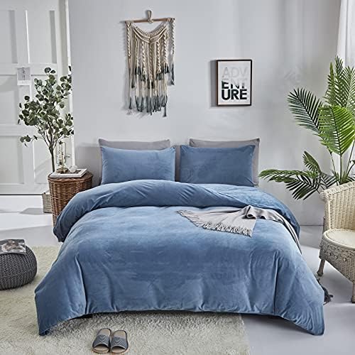 Wellboo Blue Velvet Comforter Sets Full Boys Men Lake Blue Fluffy Bedding