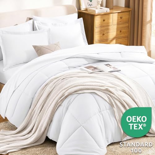 CozyLux Oversized King Comforter Set, 7-Piece Bed in a Bag, White